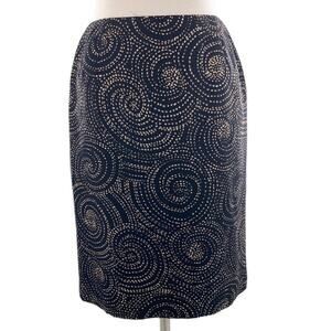 Talbots Womens Black Tan Circles Print Silk Blend Pencil Skirt Knee Length 6 New